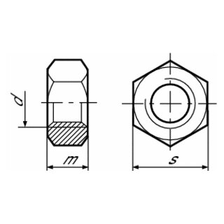 Sechskantmuttern M 4 x 2 mm, glanzverzinkt